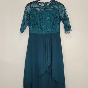 Elegant Teal Green Lace Illusion Neckline Cocktail Dress – Size Medium